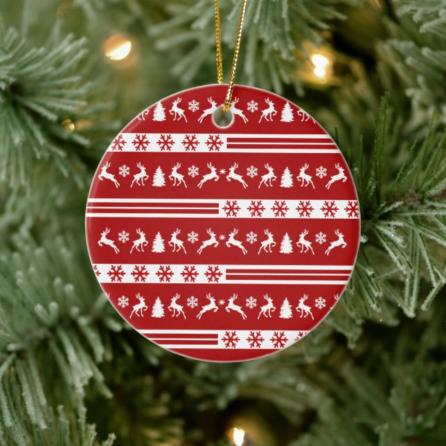 Elegant Reindeers Snöflingor Linjer Julgransprydnad Keramik (Träd)