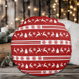 Elegant Reindeers Snöflingor Linjer Rund Kudde