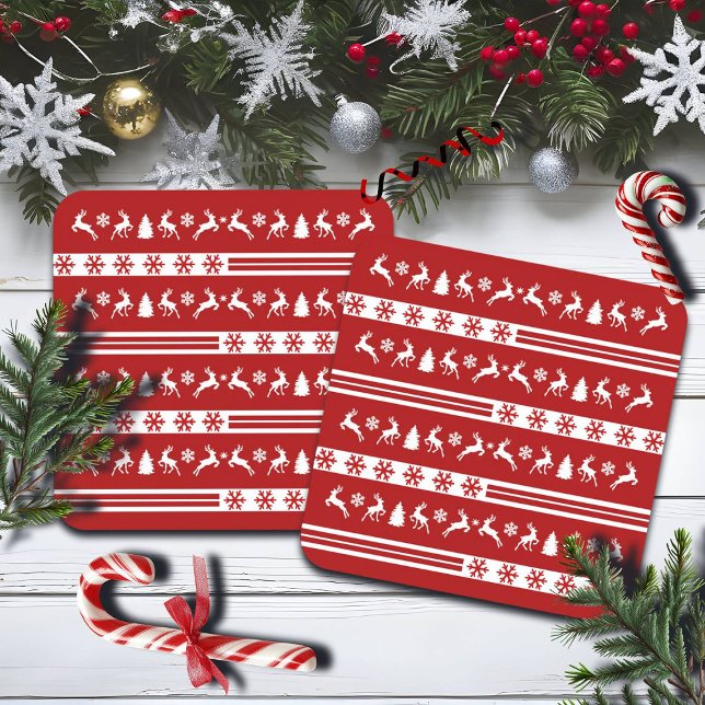Elegant Reindeers Snöflingor Linjer Underlägg Papper Kvadrat (Skapare uppladdad)
