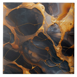 Elegant Relief Black och Guld Marble Kakelplatta