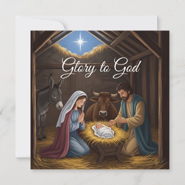 Elegant Religiös Ära åt Gud Kristet Jul Julkort (Framsida)