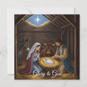 Elegant Religiös Ära åt Gud Kristet Jul Julkort