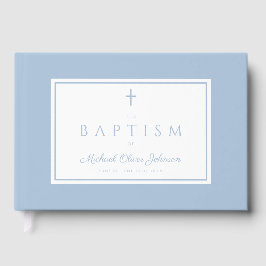 Elegant Religiös Babyblå Pojke Dop Gästböcker