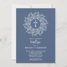 Elegant Religiös Blå Kors Dop Inbjudningar