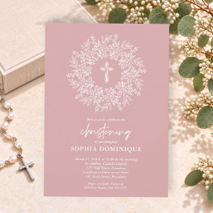 Elegant Religiös Rosa Kors Flicka Dopning Inbjudningar