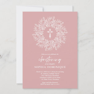 Elegant Religiös Rosa Kors Flicka Dopning Inbjudningar