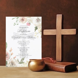 Elegant Religiösa Baptism Ceremony Rosa Blommigt Inbjudningar
