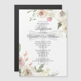 Elegant Religiösa Baptism Ceremony Rosa Blommigt Magnetisk Inbjudningskort