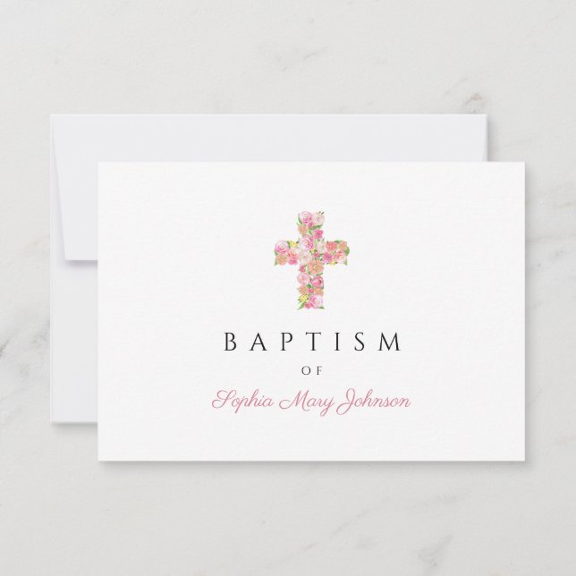 Elegant Religiösa Blommigt Rosa Kor Girl Girl Bapt OSA Kort (Baksida)