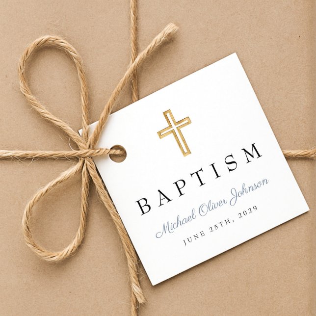 Elegant Religiösa Dusty Blue Kor Baptism Gåvor Etiketter (Elegant Religious Dusty Blue Cross Baptism Favor Tags)