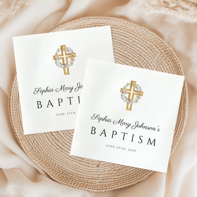 Elegant Religiösa Kor Blommigt Utandning Baptism   Pappersservett (Elegant Religious Cross Floral Wreath Baptism Napkins)
