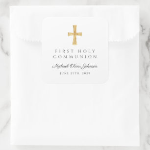 Elegant Religiösa Kor Boy First Communion Fyrkantigt Klistermärke