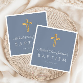 Elegant Religiösa Kor Dusty Blue Boy Baptism Pappersservett