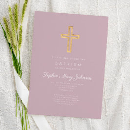 Elegant Religiösa Kor Lila Script Girl-baptism Inbjudningar
