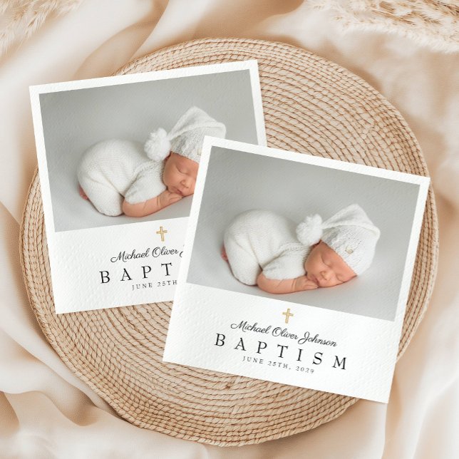 Elegant Religiösa Kor Photo Baptism Pappersservett (Elegant Religious Cross Photo Baptism Napkins)