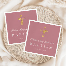 Elegant Religiösa Kor Rosa Girl Girl Baptism Pappersservett