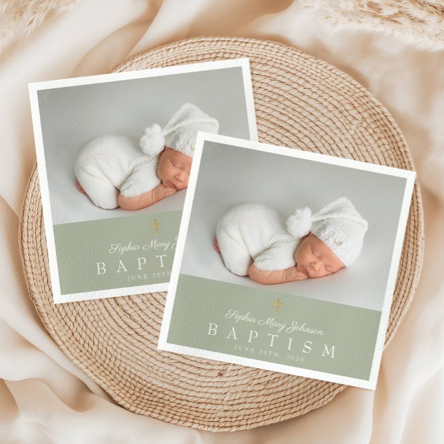 Elegant Religiösa Kor Sage Grönt Baptism Pappersservett (Elegant Religious Cross Sage Green Baptism Napkins)