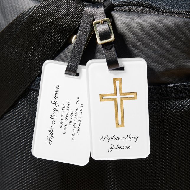 Elegant Religiösa Kor White-skript Bagagebricka (Elegant Religious Cross White Script Luggage Tag)