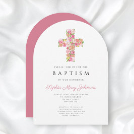Elegant Religiösa Rosa Blommigt Kor Baptism Arch Inbjudningar