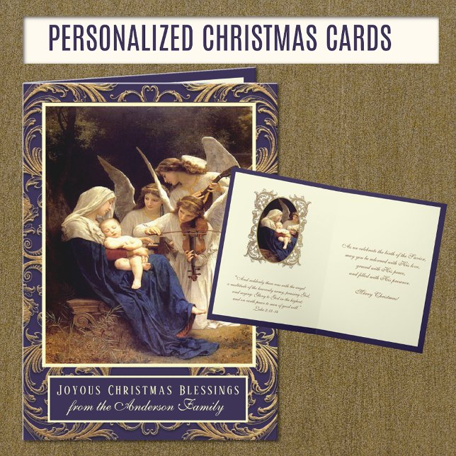 Elegant Religiösa Virgin Mary Änglar Music Helgkort (Personalized Christmas Cards "Song of the Angels" with Scripture Bible Verse)