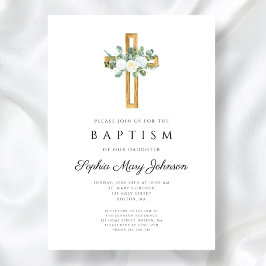 Elegant Religiösa White Blommigt Girl Baptism Inbjudningar