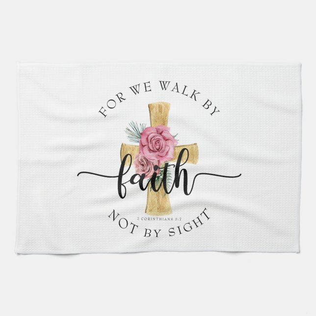 Elegant Religiöst Blommig Kors Kökshandduk (Horisontell)