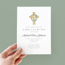 Elegant Religiöst Kors Blommig Krans Dop