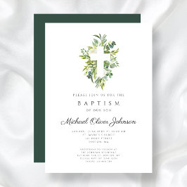 Elegant Religiöst Kors Botanisk Dop Inbjudningar