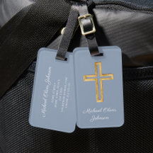Elegant religiöst kors dammig blå skrift