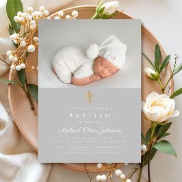 Elegant Religiöst Kors Foto Dop Inbjudningar