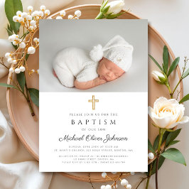 Elegant Religiöst Kors Foto Dop Inbjudningar