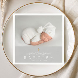 Elegant Religiöst Kors Grå Foto Dop Pappersservett