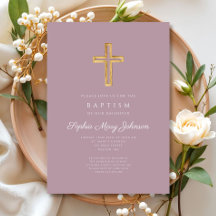 Elegant Religiöst Kors Lila Skript Flicka Dop
