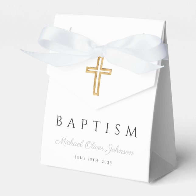Elegant Religiöst Kors Pojke Dop Presentaskar (Framsidan Sidan)