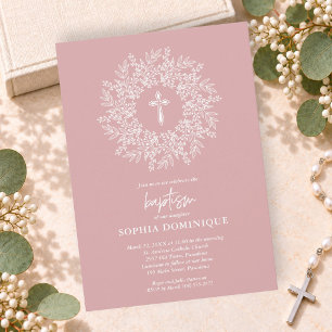 Elegant Religiöst Rosa Kors Flickdop Inbjudningar