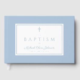 Elegant Religious Baby Blue Boy Baptism Gästböcker