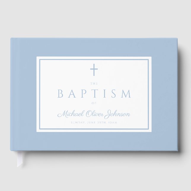 Elegant Religious Baby Blue Boy Baptism Gästböcker (Framsida)