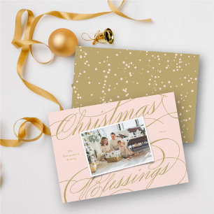 Elegant Religious Christmas Blessings Script Photo Julkort