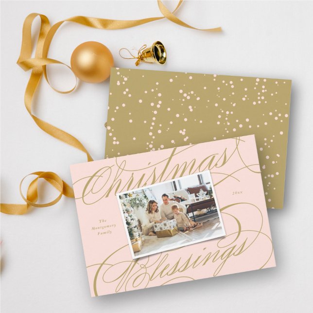 Elegant Religious Christmas Blessings Script Photo Julkort (Skapare uppladdad)