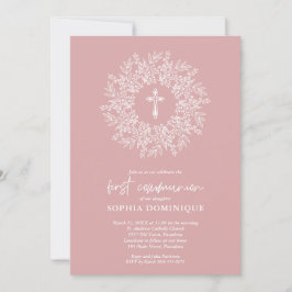 Elegant Religious Pink Cross Girl First Communion Inbjudningar