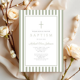 Elegant Religious Sage Green Boy Baptism Inbjudningar