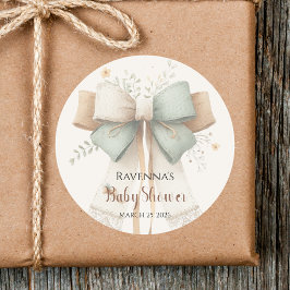 Elegant Ren Krem Fickverk Sagebåge Baby Shower Runt Klistermärke