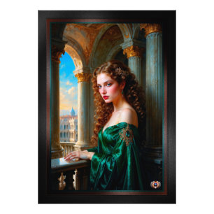 Elegant Renaissance Kvinna i Grönt Dress Fototryck