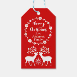 Elegant Renar med Blommigt Ram Red-julen Presentetikett