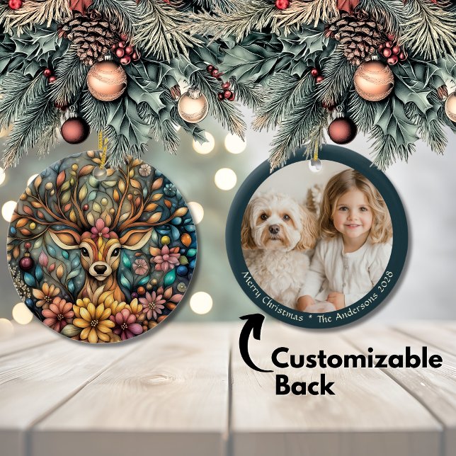 Elegant Rener-Anpassadet Julgransprydnad Keramik (Elegant Reindeer Christmas Customizable Ceramic Ornament)