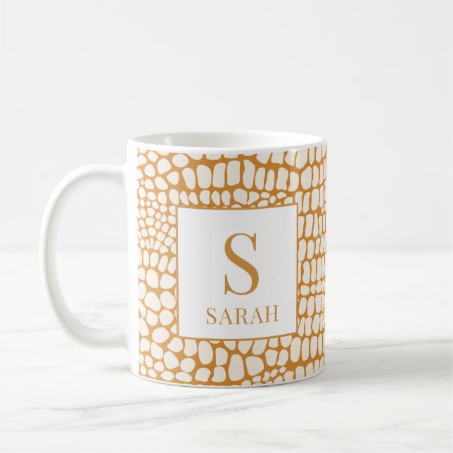 Elegant Reptile Skin Custom Initial Name Mug Kaffemugg (Vänster)