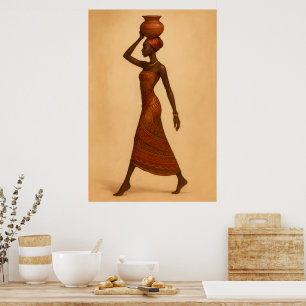Elegant resa Afrikansk kvinna med kanna Poster