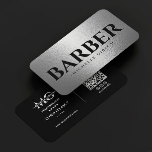 Elegant Resebarber Svart Falskt Silver Barberare Visitkort