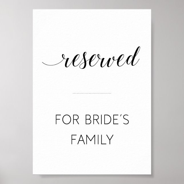 Elegant reserverad för Brides Family Bröllop-tecke Poster (Framsidan)