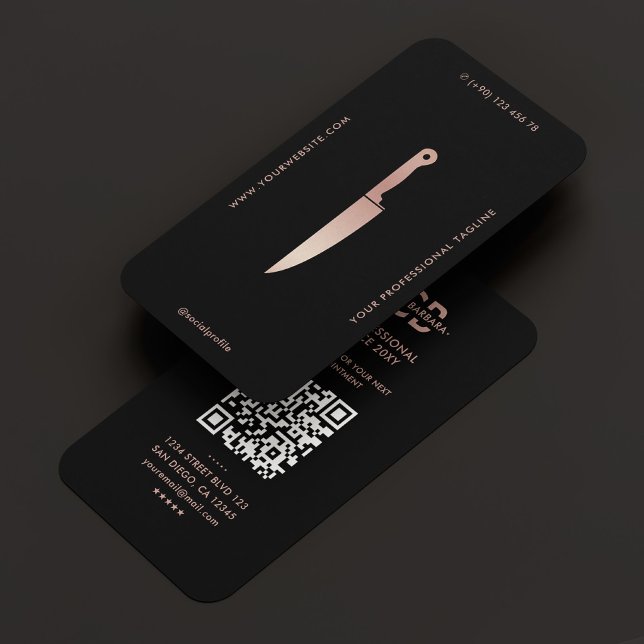 Elegant Restaurant Black Rosegold Chef Knivar Visitkort (Elegant Restaurant Black Rosegold Chef Knife Business Card
)